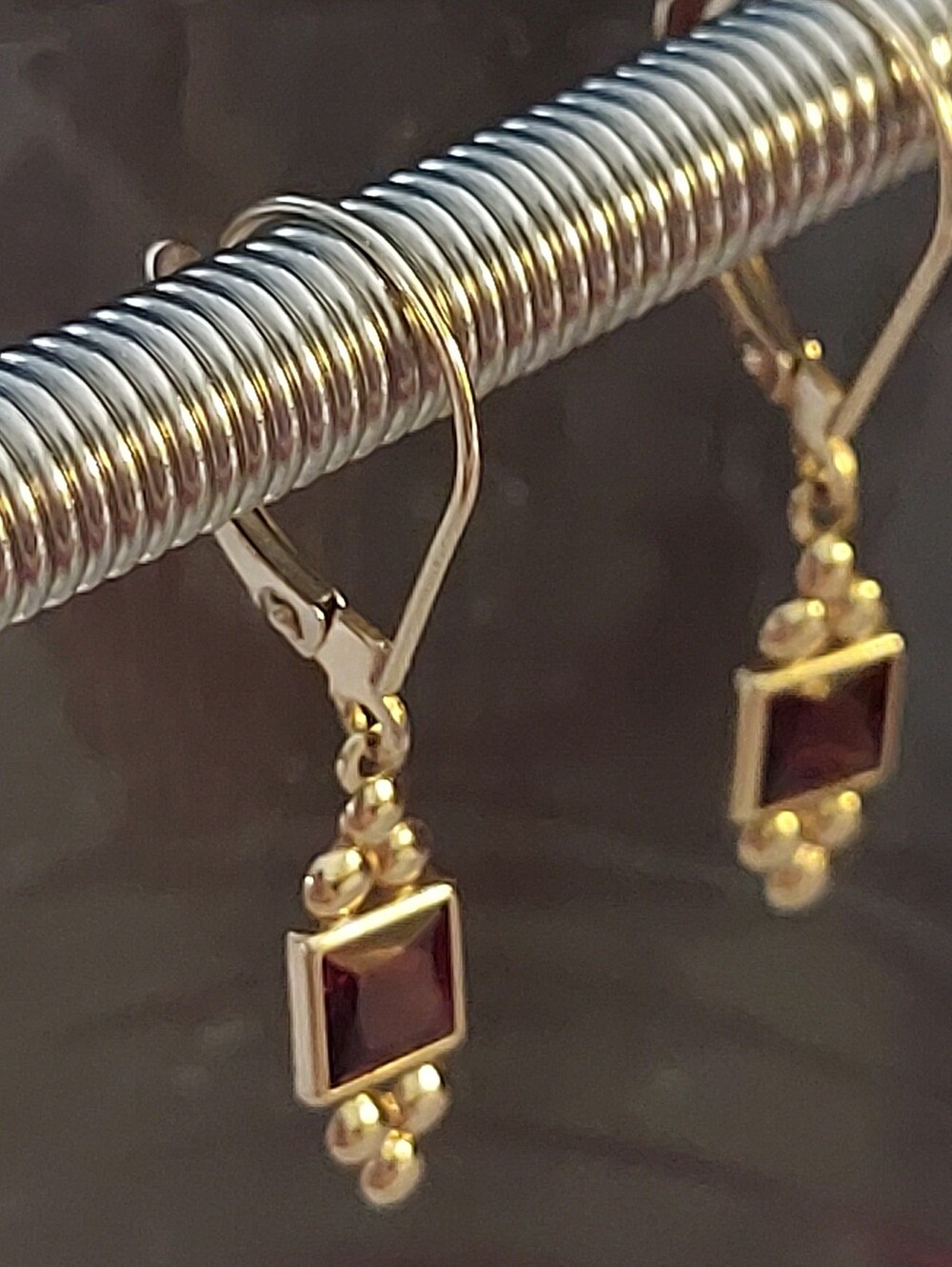 14K Garnet Drop Earrings - Picture 5 of 12